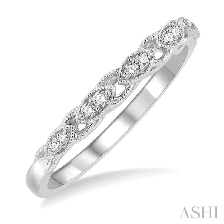 1/10 ctw Marquise Shape Cutwork Round Cut Diamond Wedding Band in 14K White Gold