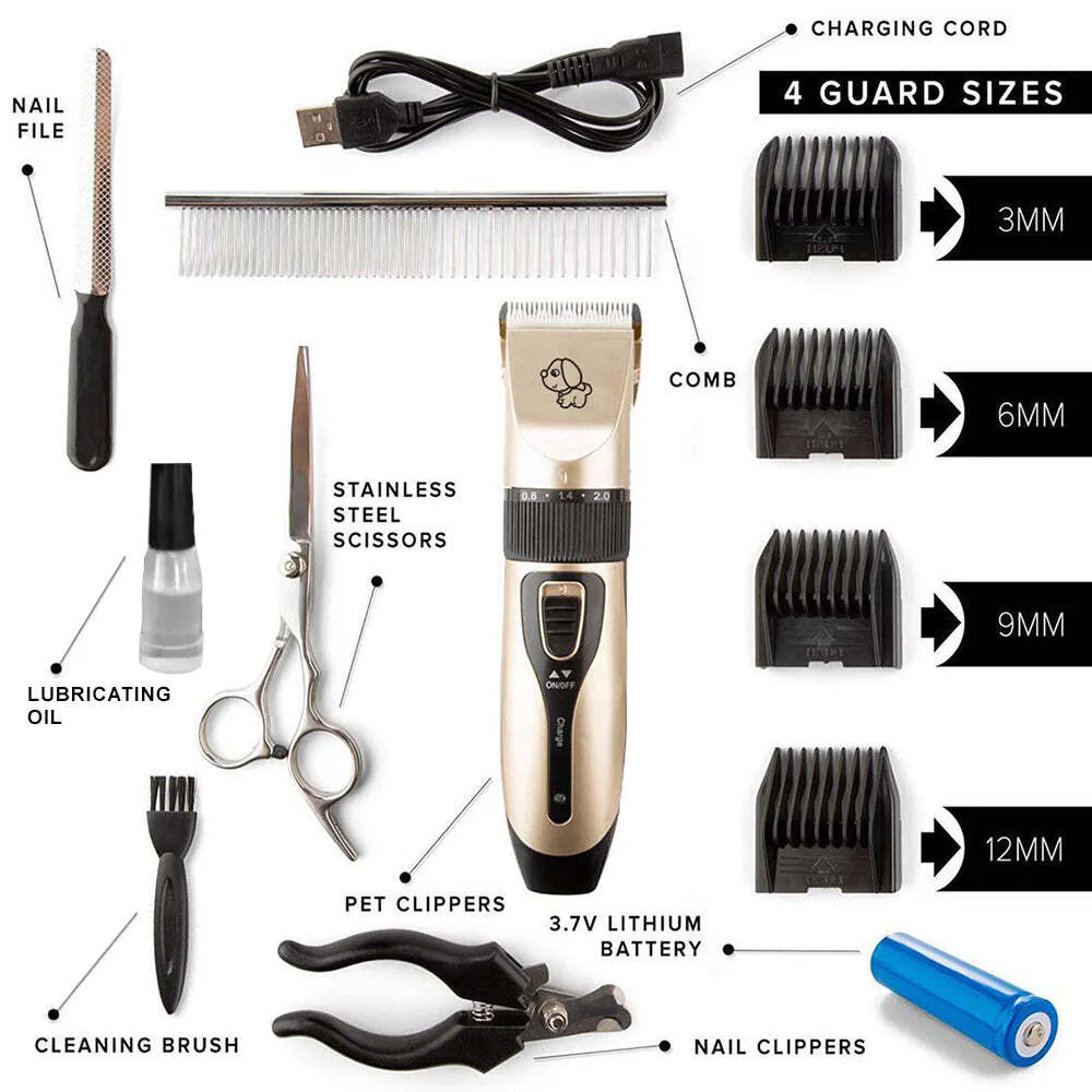 12-Piece Pet Grooming Kit, Low-Noise, Adjustable Blades