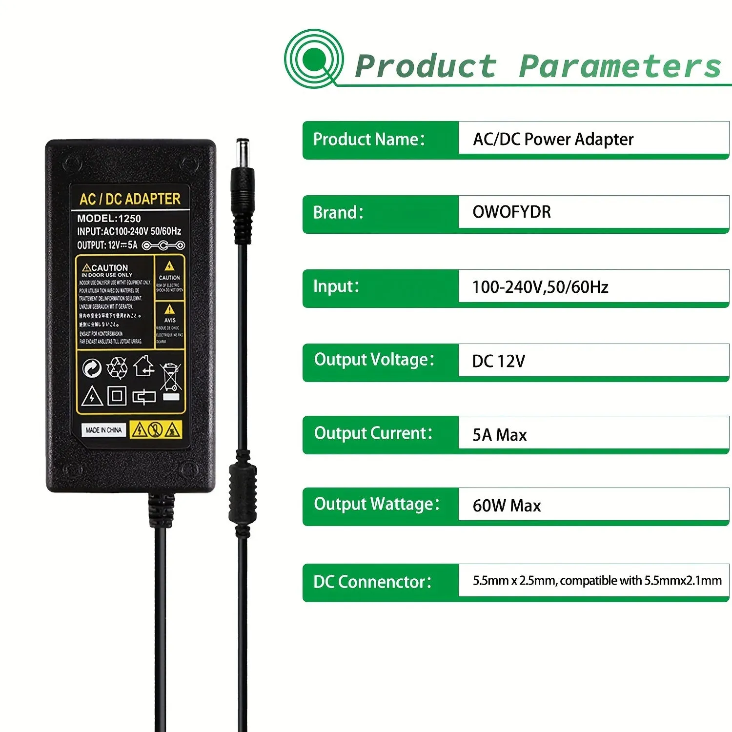 12V 5A EU Plug Power Supply for CCTV System