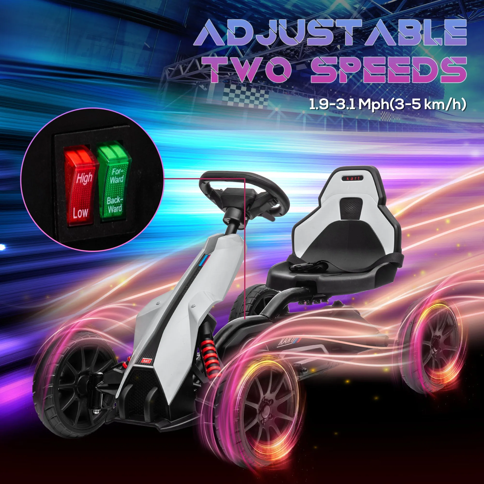 12V Electric Go Kart w/ Forward Reversing 2 Speeds for 3-8 Yrs White