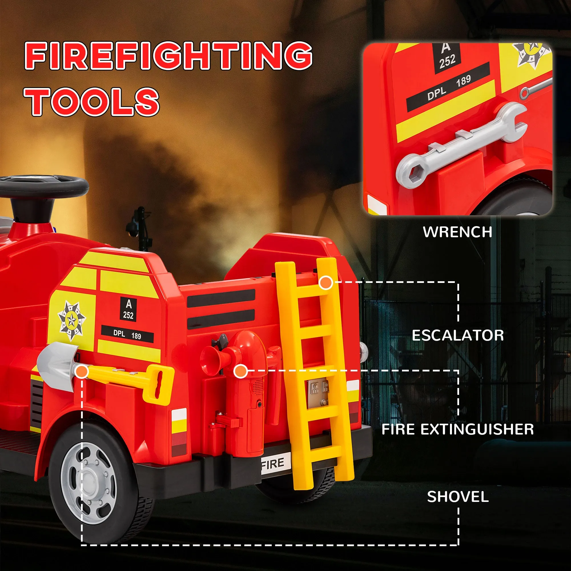 12V Ride on Fire Truck w/ Siren Flashing Lights