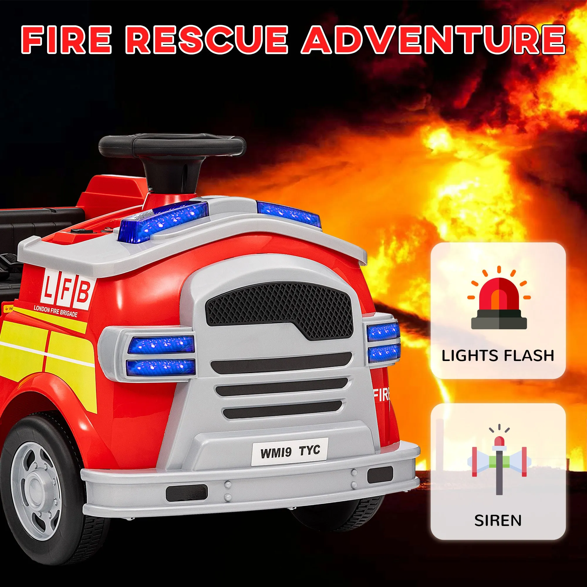 12V Ride on Fire Truck w/ Siren Flashing Lights