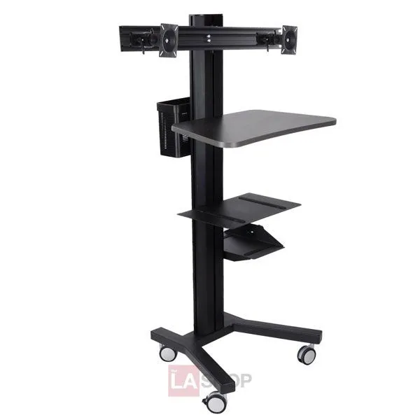 2-Monitor Holder PC Mobile Cart Computer Printer Workstation Black