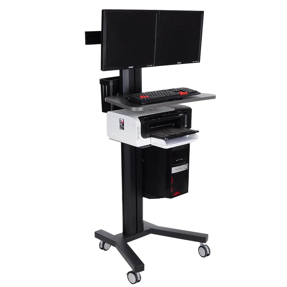 2-Monitor Holder PC Mobile Cart Computer Printer Workstation Black