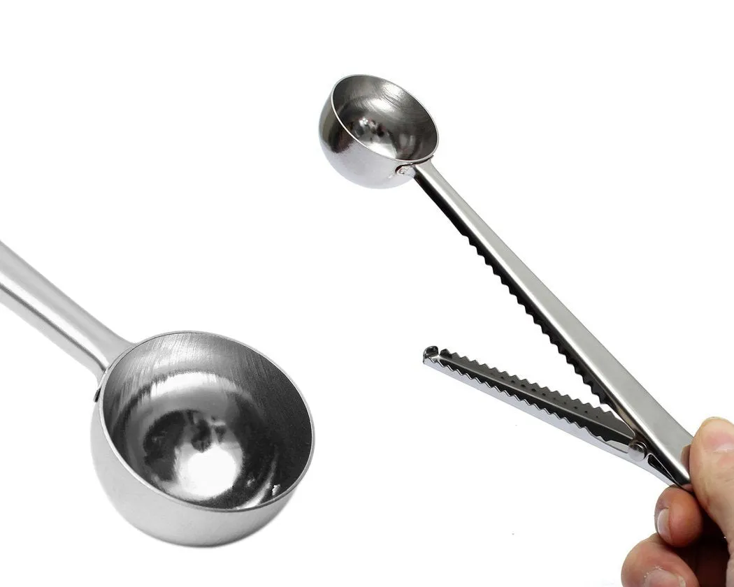 2 Pcs Stainless Steel Measuring Scoop and Grinder Cleaning Brush