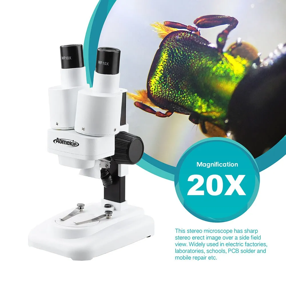 20X AOMEKIE Binocular Stereo Microscope for Mobile Repair & Minerals