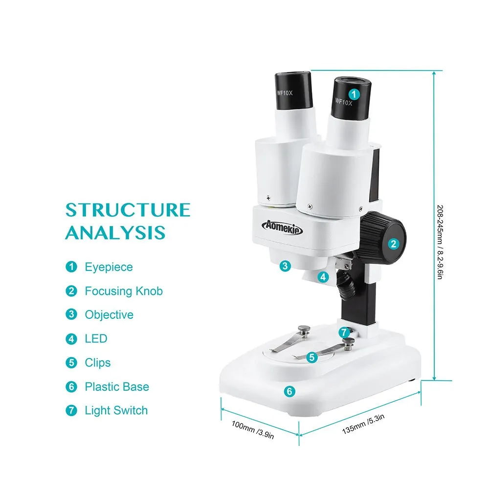 20X AOMEKIE Binocular Stereo Microscope for Mobile Repair & Minerals