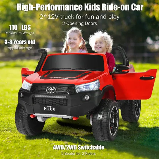 2*12V Licensed Toyota Hilux Ride On Truck Car 2-Seater 4WD with Remote Painted Red