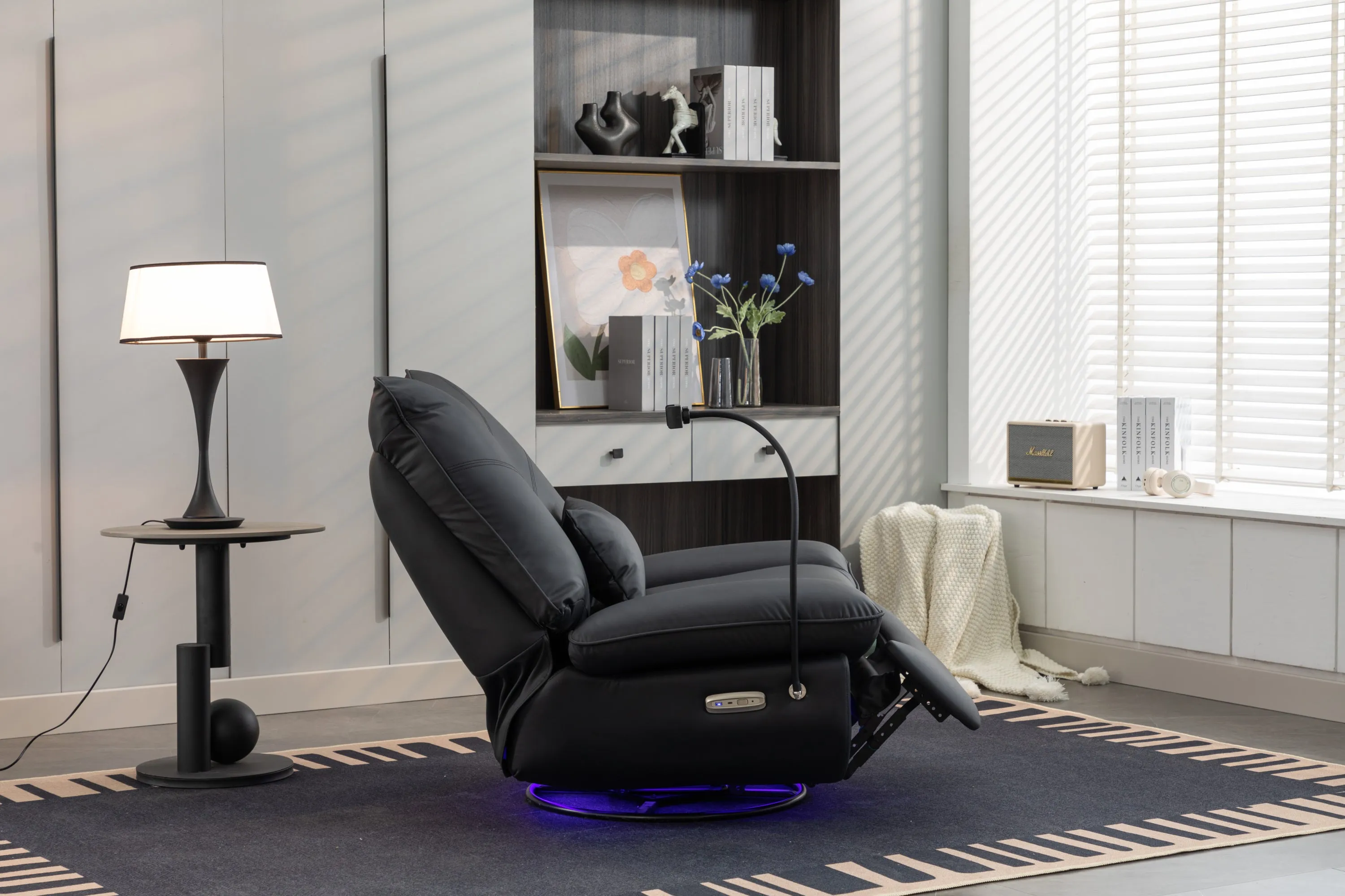 270 Swivel Glider Recliner Chair, Power Recliner Rocking Chair, USB Port Charge for Nursery Chair with Atmosphere Lamp for Living Room Bedroom Apartment