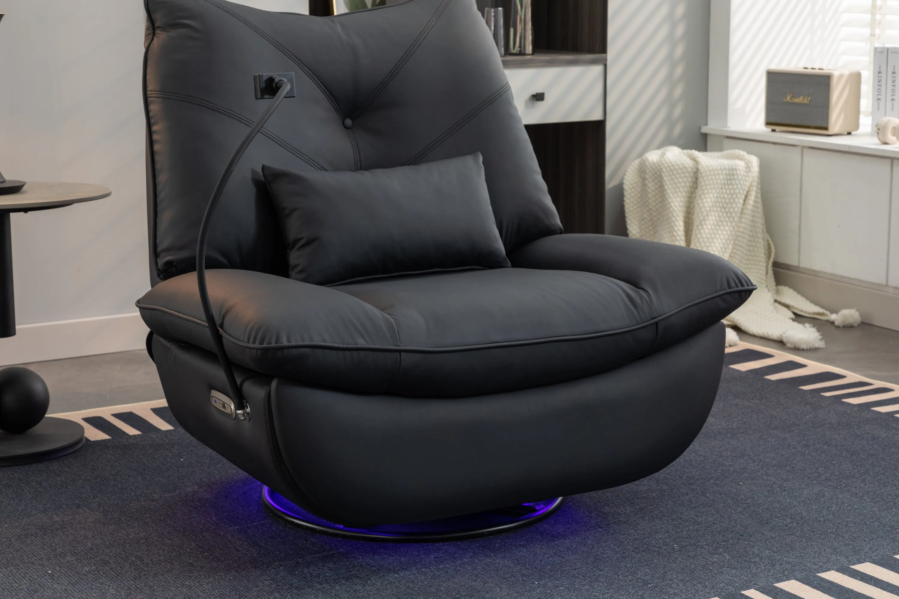 270 Swivel Glider Recliner Chair, Power Recliner Rocking Chair, USB Port Charge for Nursery Chair with Atmosphere Lamp for Living Room Bedroom Apartment