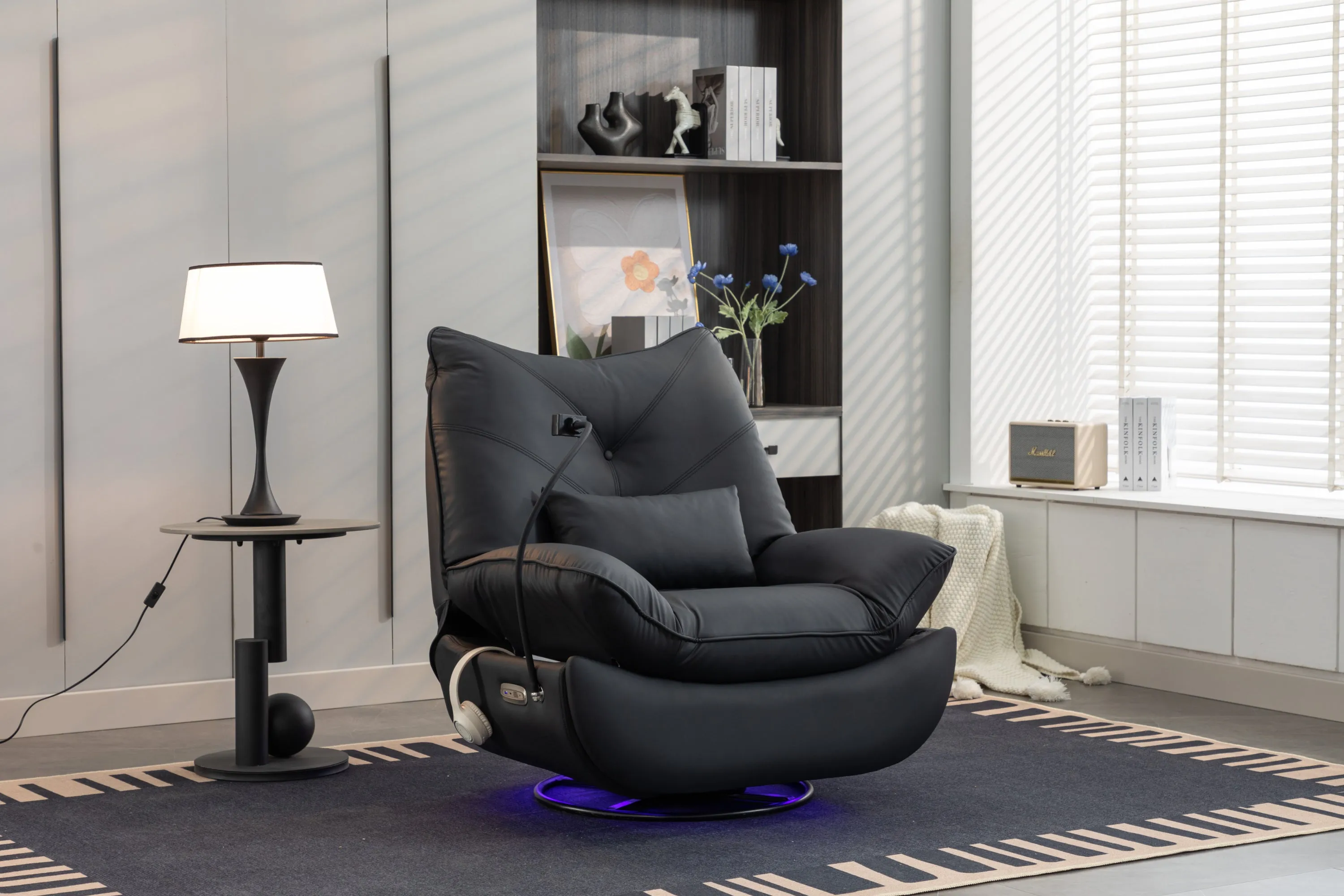 270 Swivel Glider Recliner Chair, Power Recliner Rocking Chair, USB Port Charge for Nursery Chair with Atmosphere Lamp for Living Room Bedroom Apartment