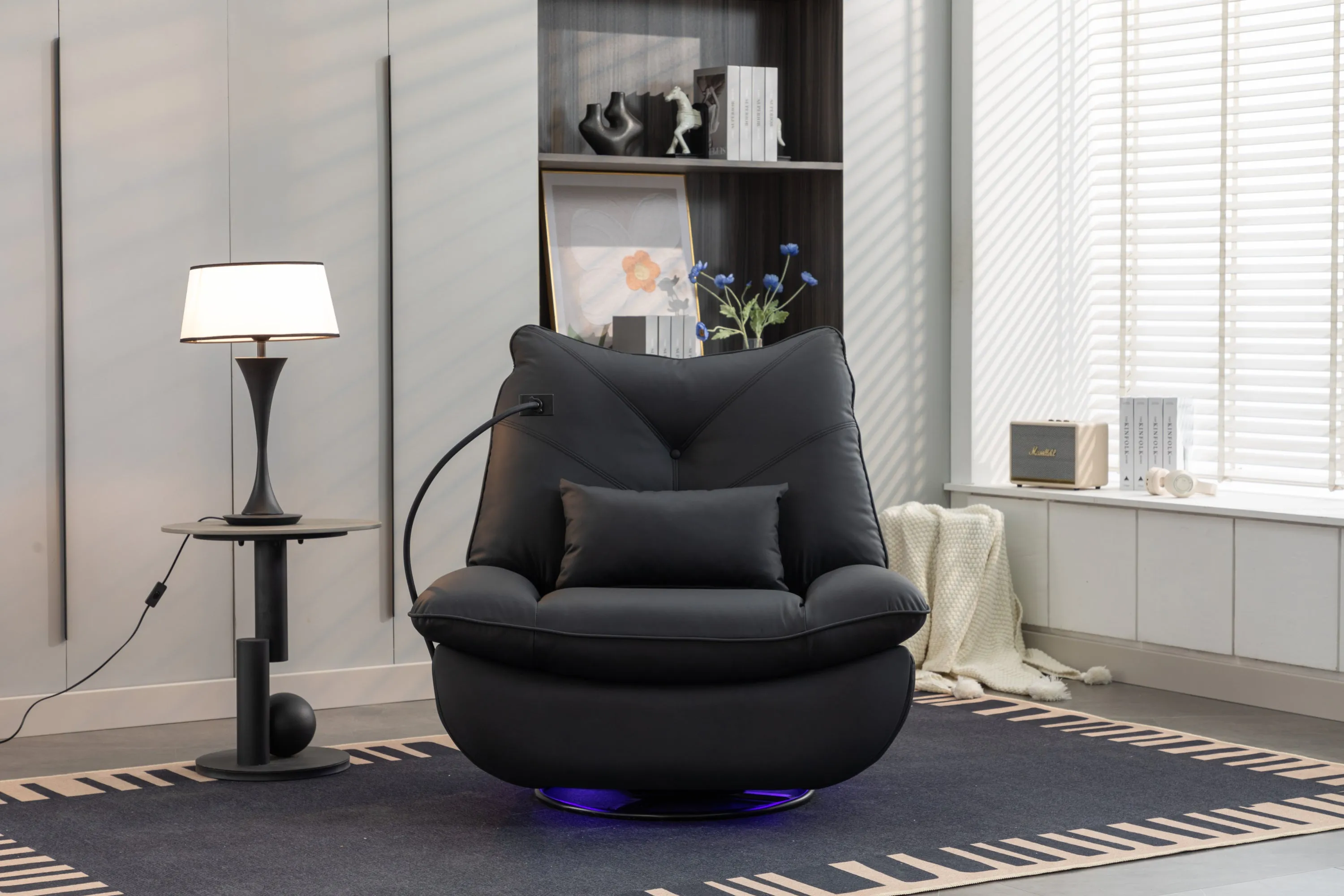 270 Swivel Glider Recliner Chair, Power Recliner Rocking Chair, USB Port Charge for Nursery Chair with Atmosphere Lamp for Living Room Bedroom Apartment