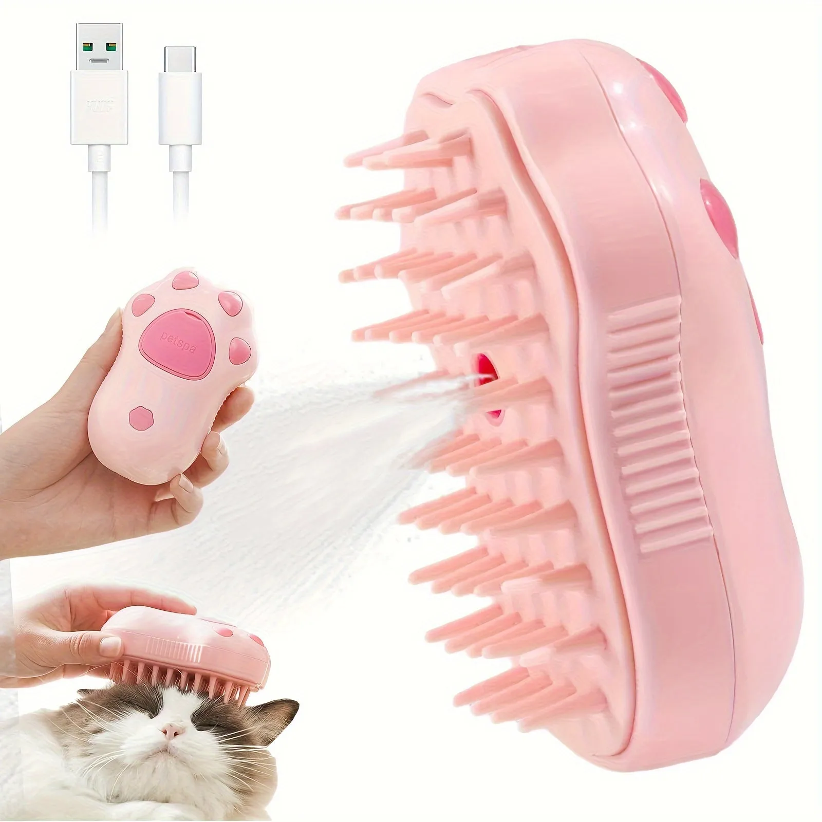 3-in-1 Electric Pet Grooming Brush – Portable, Self-Cleaning Silicone Steam Brush for Cats & Dogs with Massage and Hair Removal