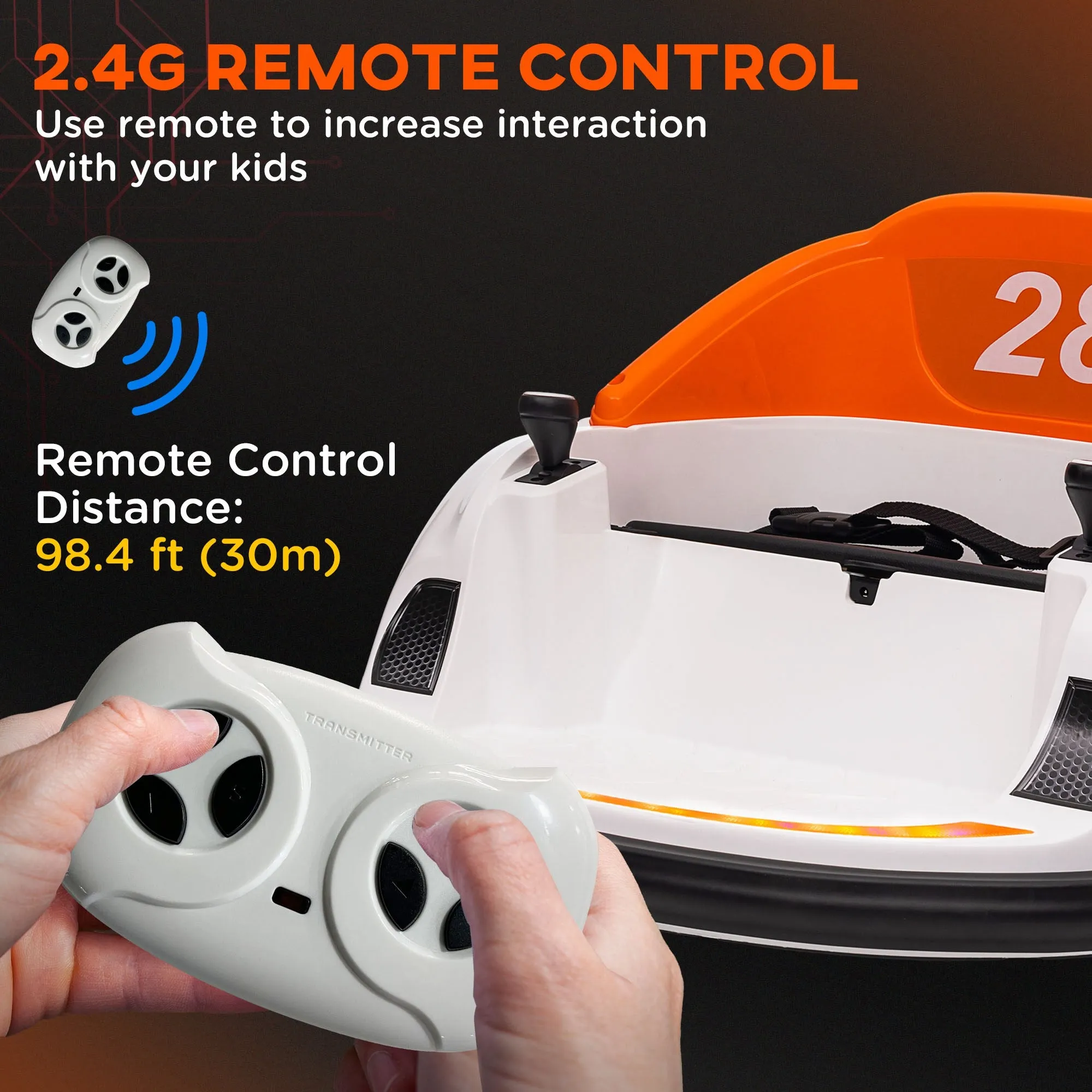 360° Rotation 12V Kids Bumper Car w/ Remote Control - Orange