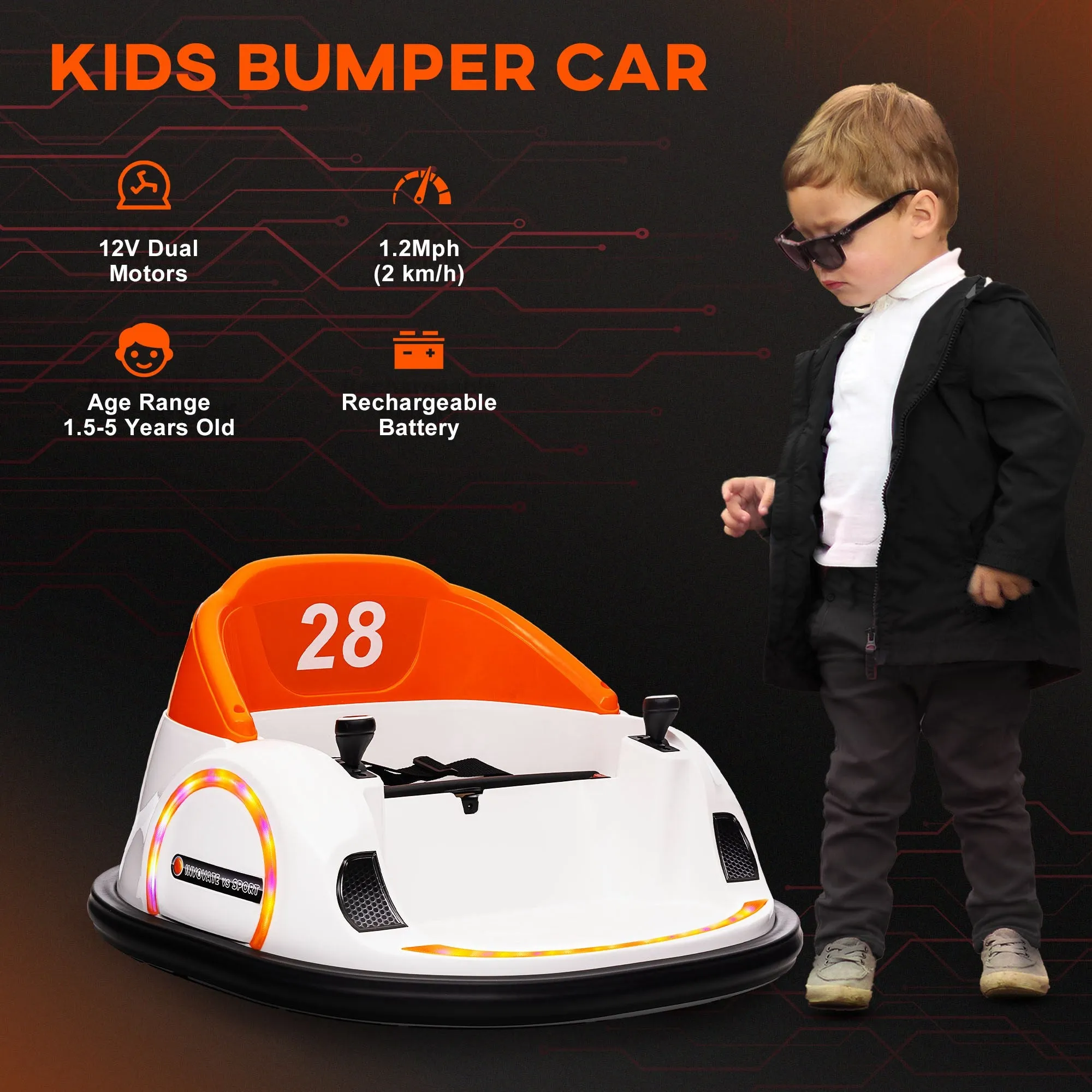 360° Rotation 12V Kids Bumper Car w/ Remote Control - Orange