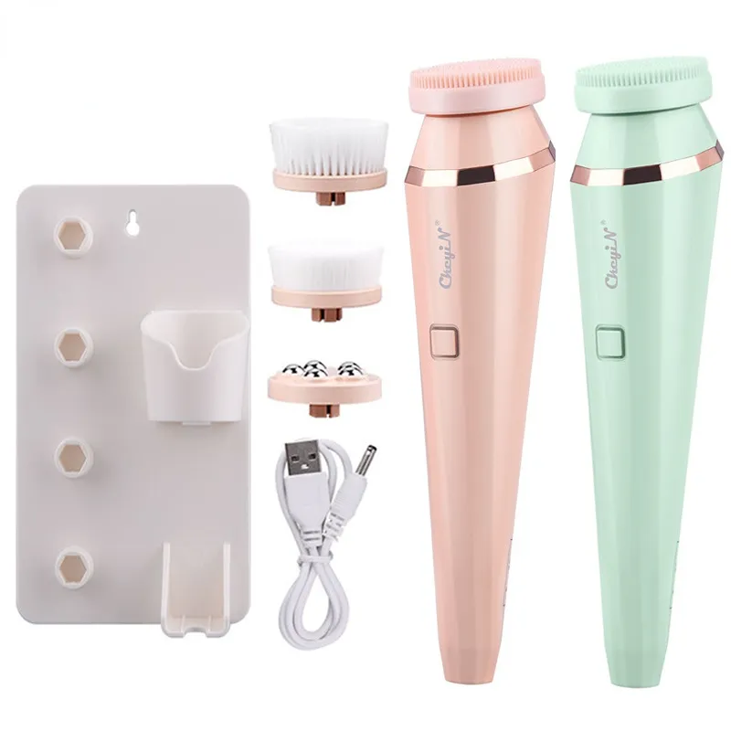 4 In 1 Electric Facial Cleansing Brush Silicone Waterproof Roller Massager Deep Cleansing Brush Blackhead Pore Cleaner