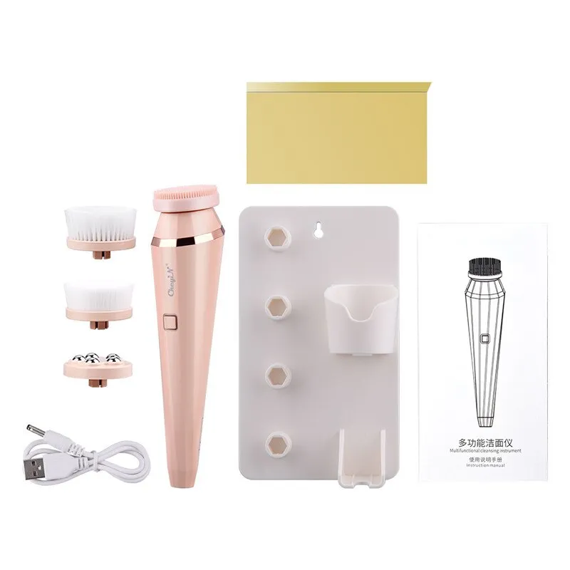 4 In 1 Electric Facial Cleansing Brush Silicone Waterproof Roller Massager Deep Cleansing Brush Blackhead Pore Cleaner