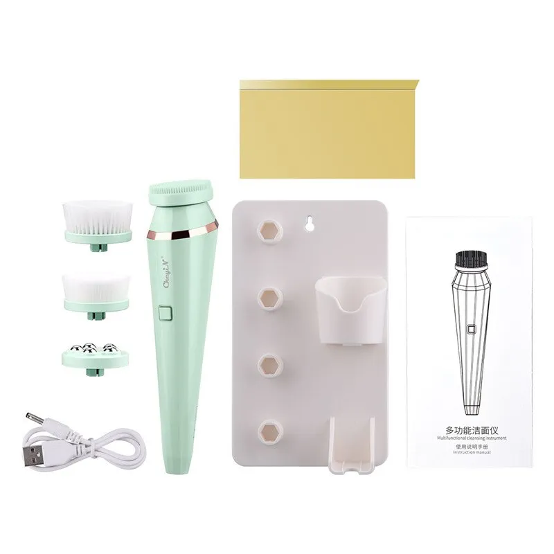 4 In 1 Electric Facial Cleansing Brush Silicone Waterproof Roller Massager Deep Cleansing Brush Blackhead Pore Cleaner