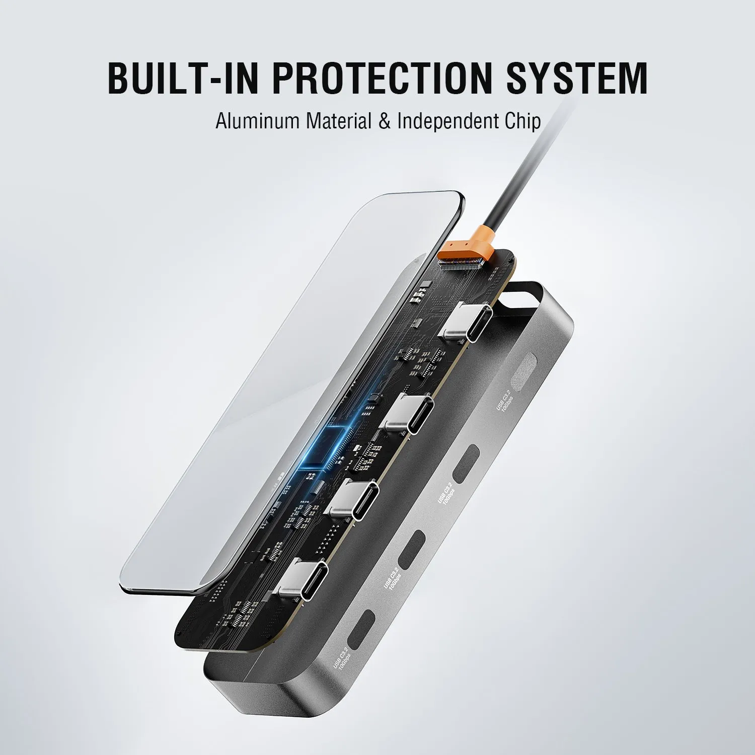 4 Ports USB C Hub,10Gbps USB C 3.2 Gen2 Splitter for Laptop, Transparent USB C Multiport Adapter