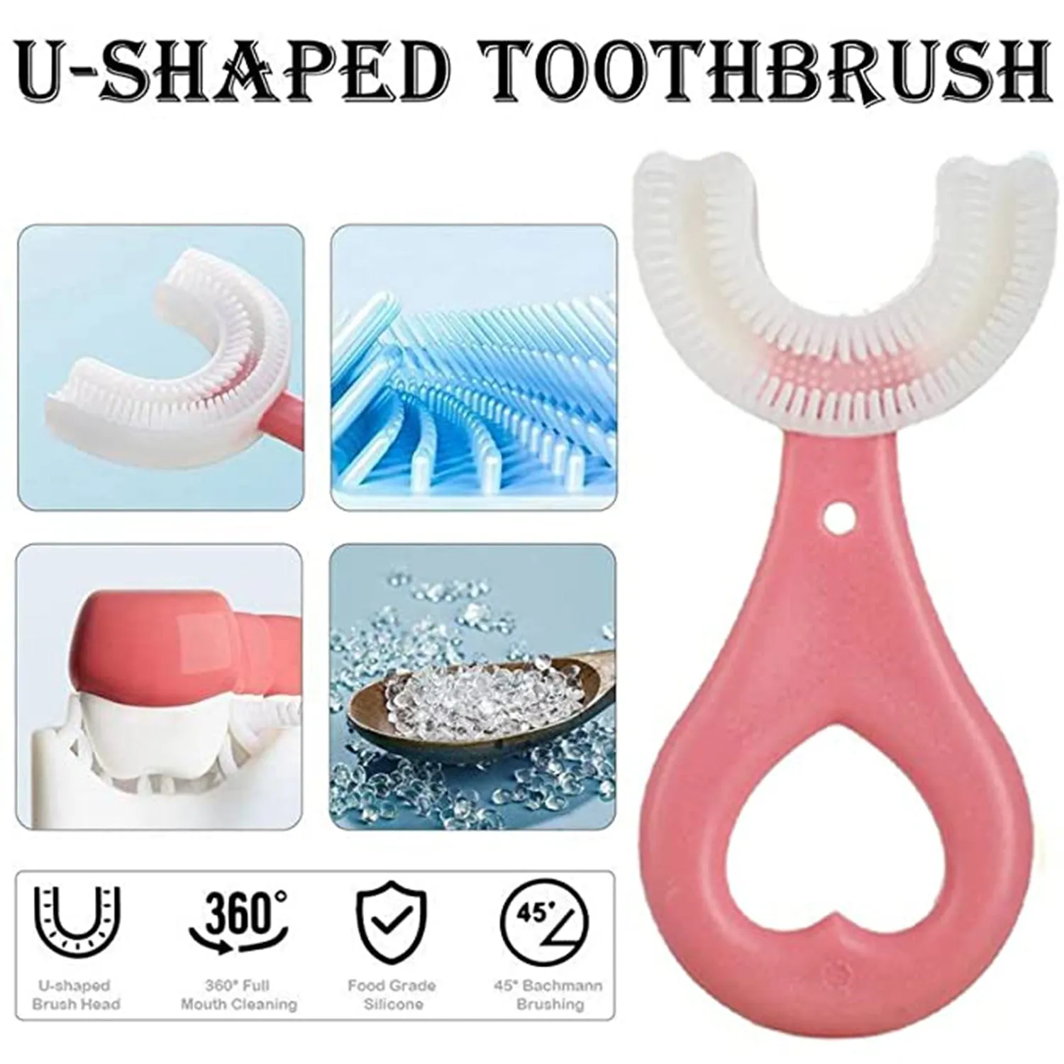 4001 U-Shaped Toothbrush for Kids, 2-6 Years Kids Baby Infant Toothbrush, Food Grade Ultra Soft Silicone Brush Head.