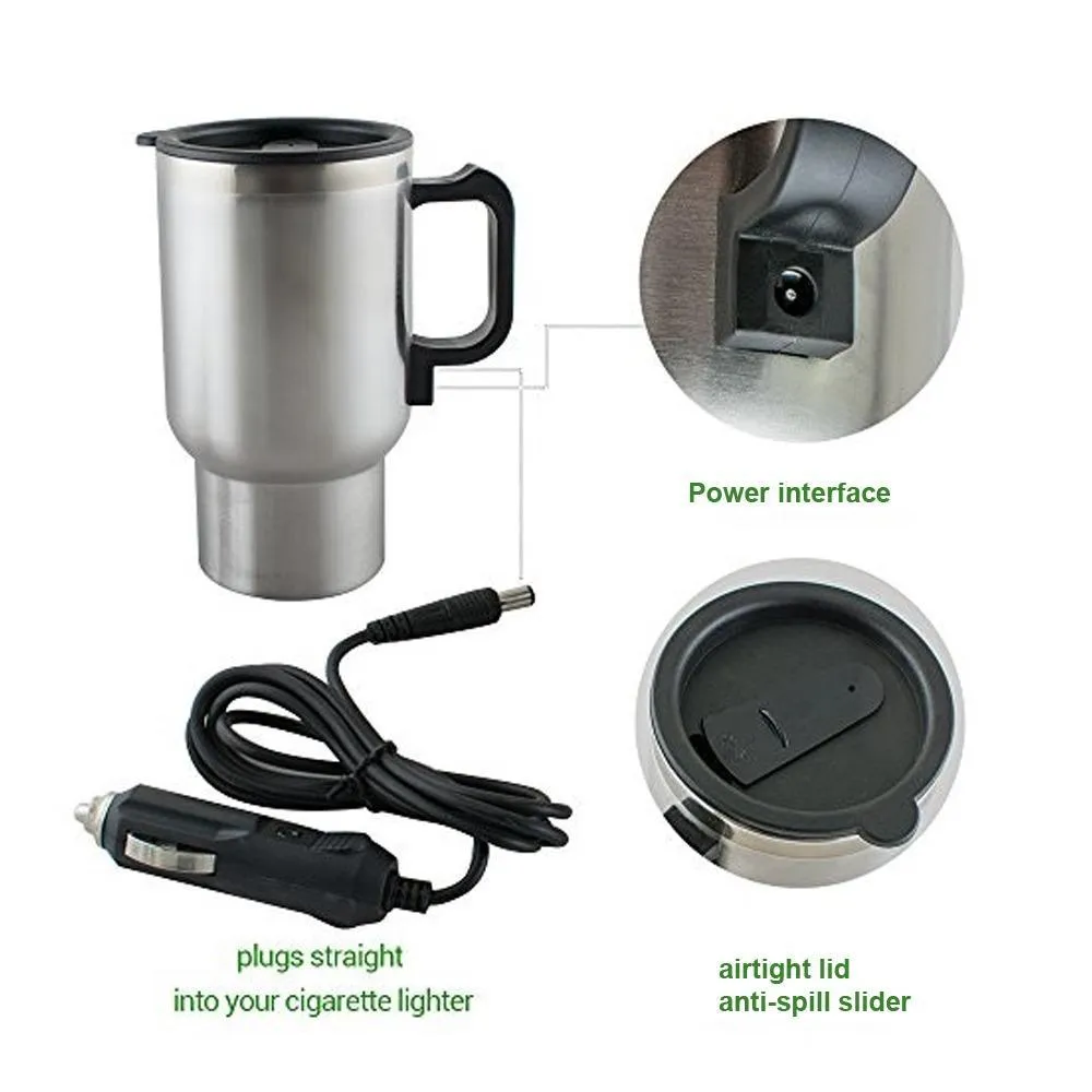 551 -12V Car Charging Electric Kettle Mug (Silver)