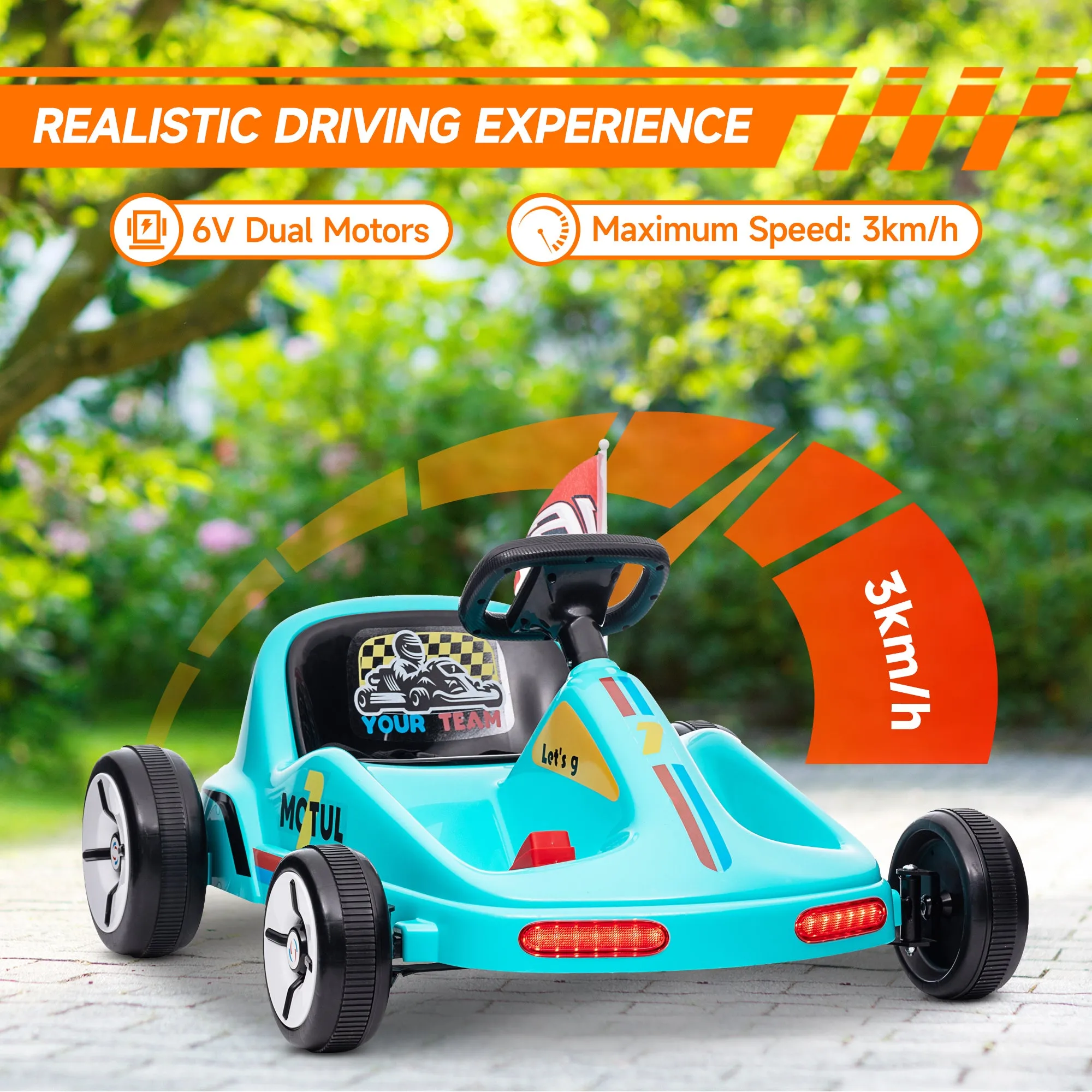 6V Electric Go Kart w/ Music, Light, Horn, for 3-5 Years, Blue