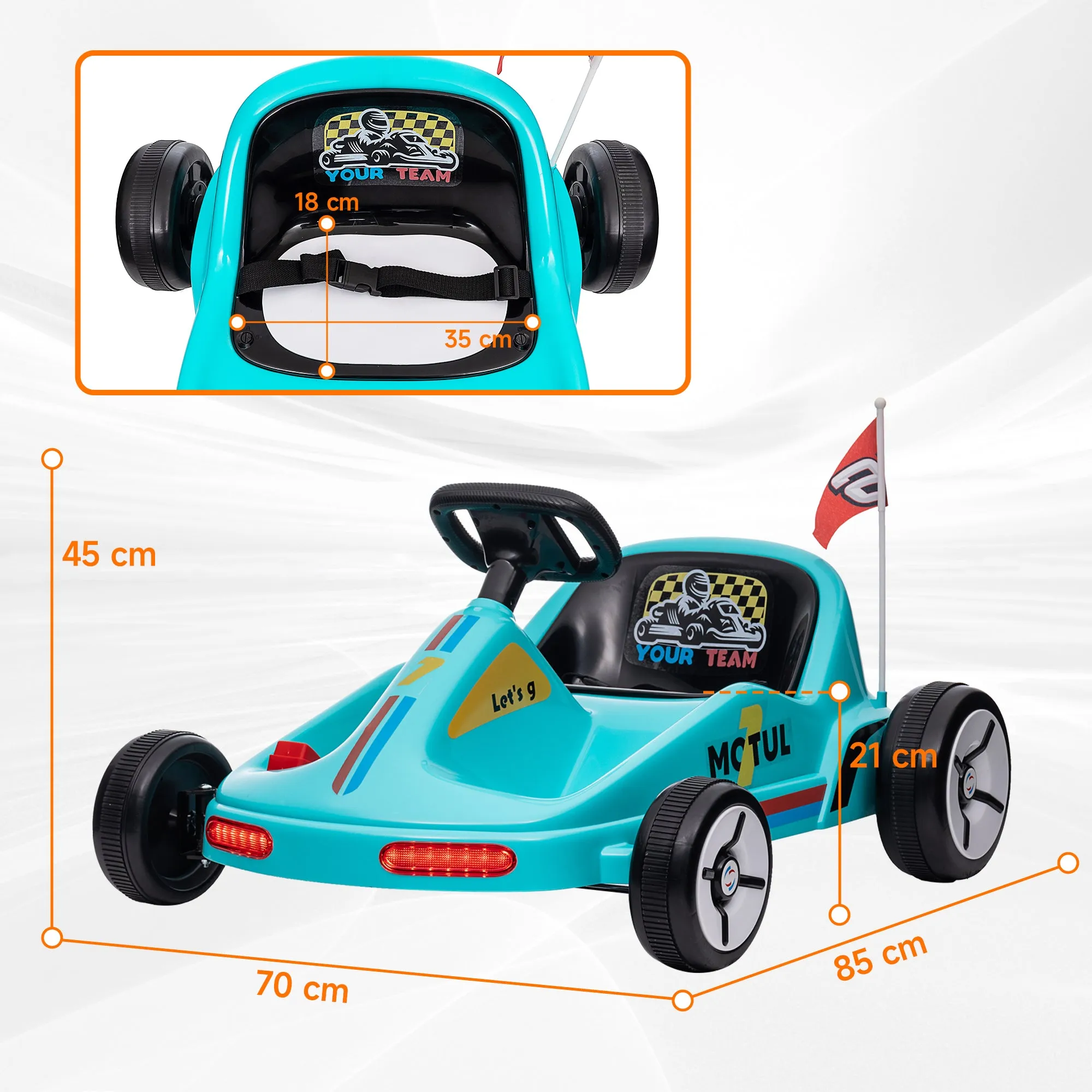 6V Electric Go Kart w/ Music, Light, Horn, for 3-5 Years, Blue