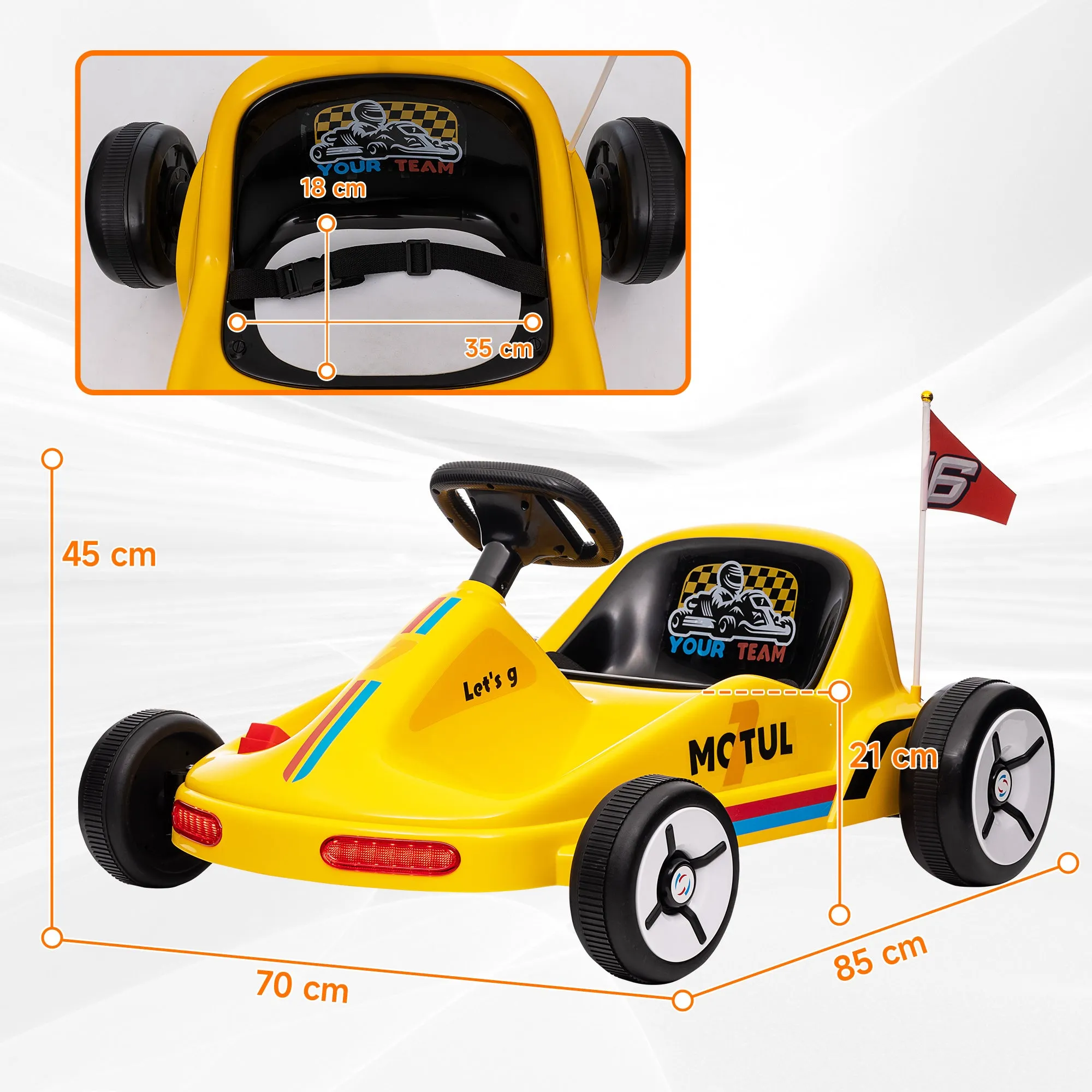 6V Electric Go Kart w/ Music, Light, Horn, for 3-5 Years, Yellow