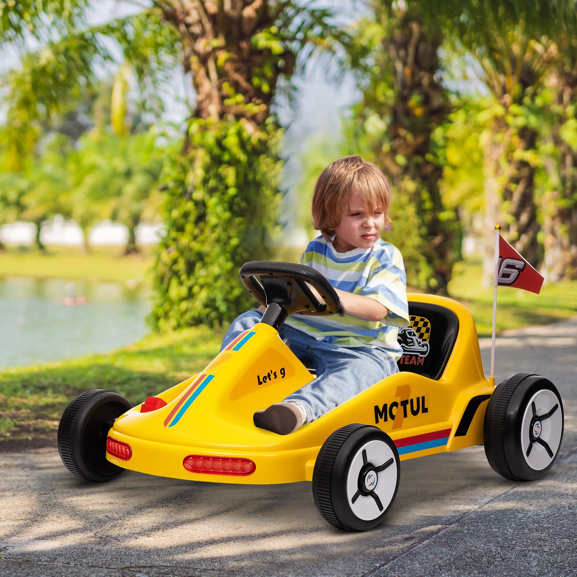 6V Electric Go Kart w/ Music, Light, Horn, for 3-5 Years, Yellow