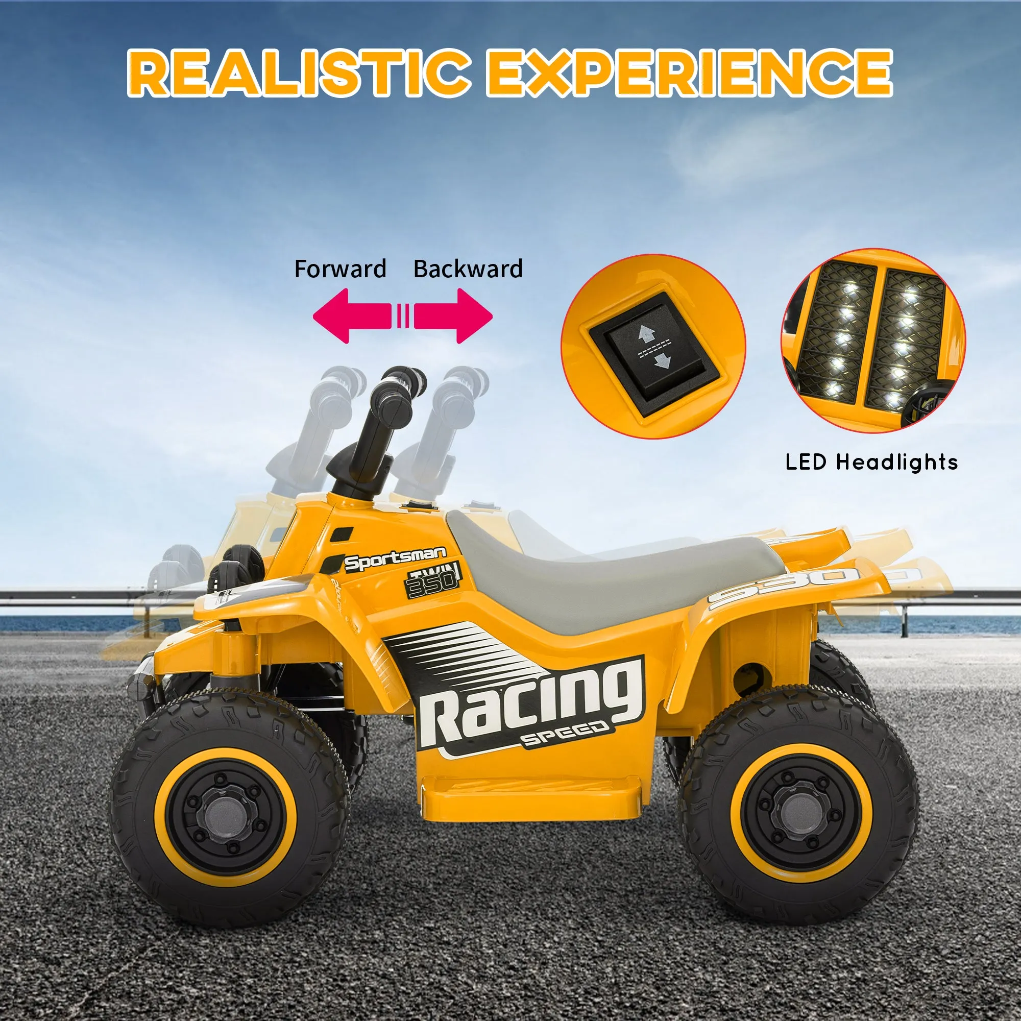 6V Electric Quad Bike for Kids w/ Forward Backward - Yellow