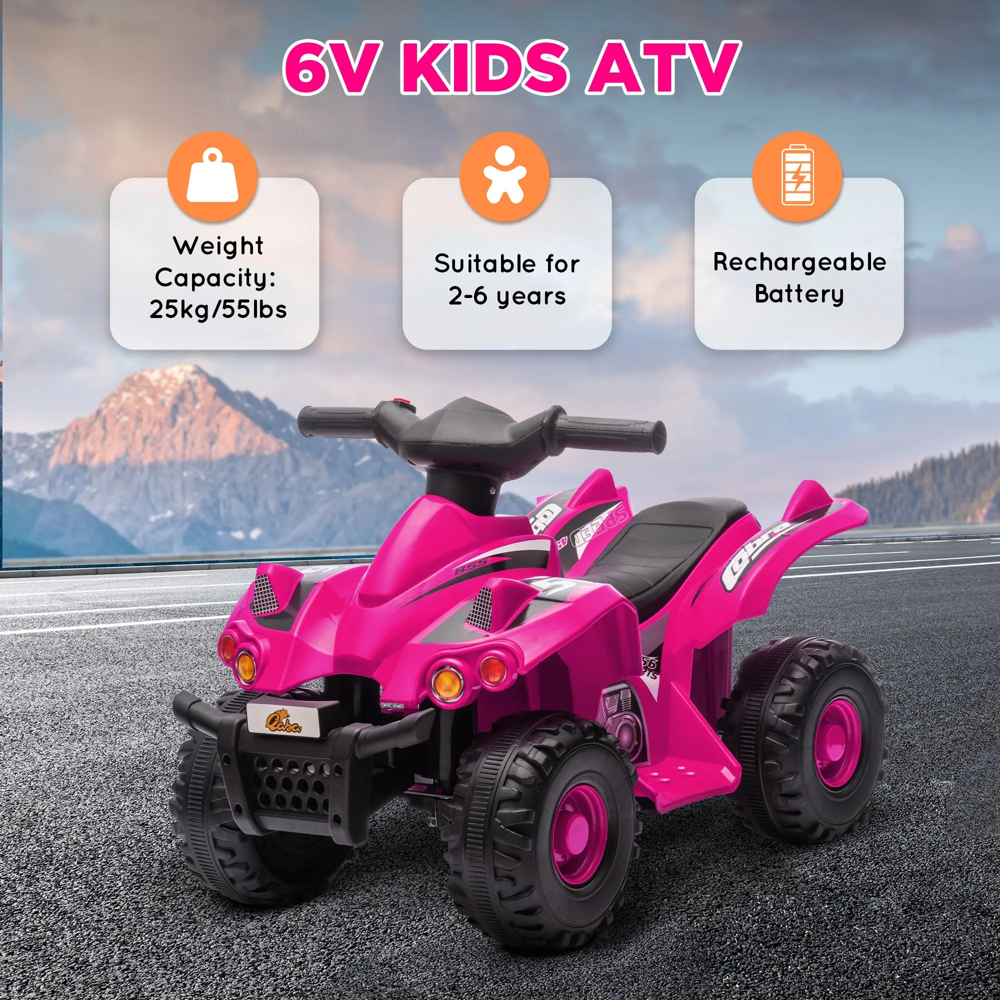 6V Kids Electric Quad Bike with Music, Forward Function, Pink