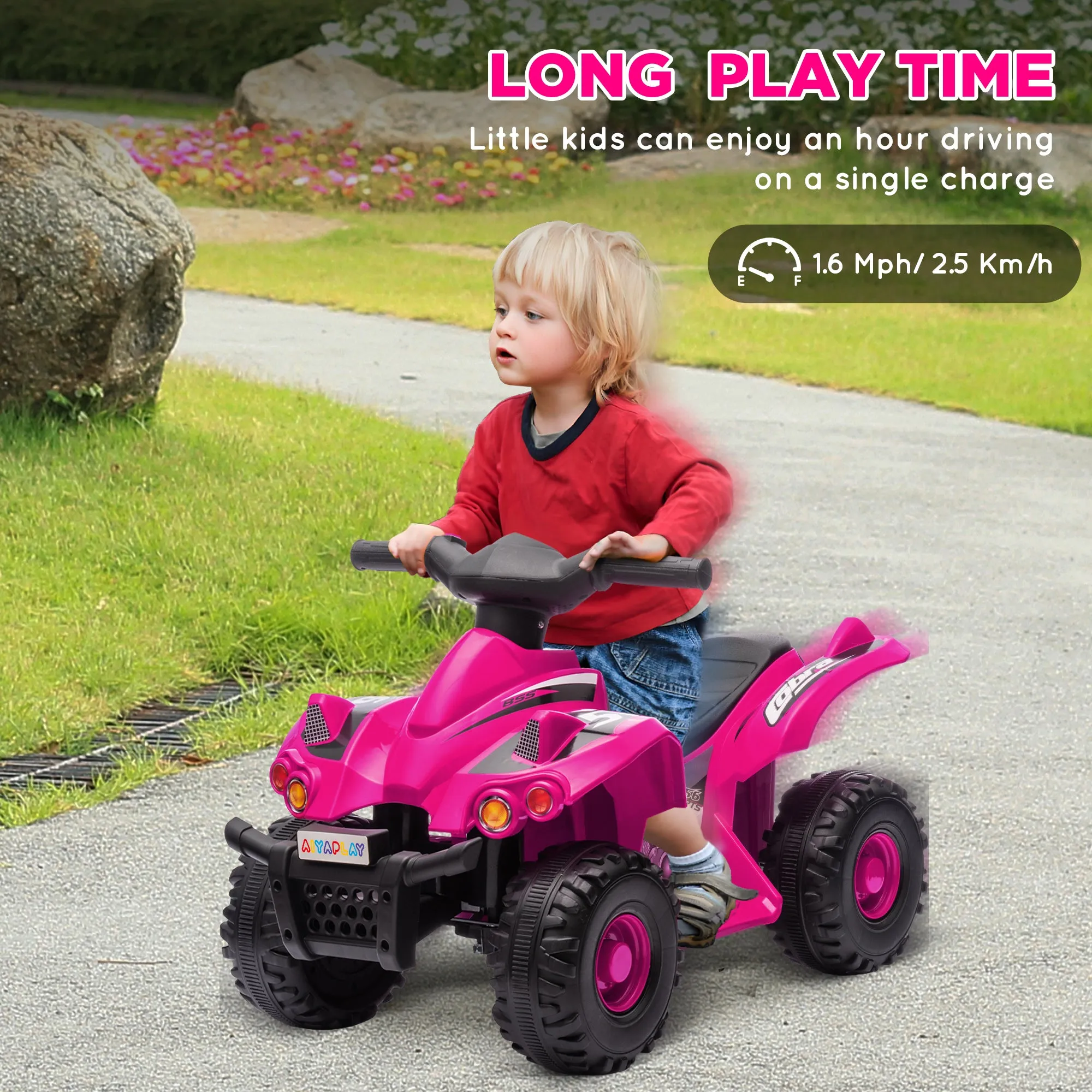 6V Kids Electric Quad Bike with Music, Forward Function, Pink