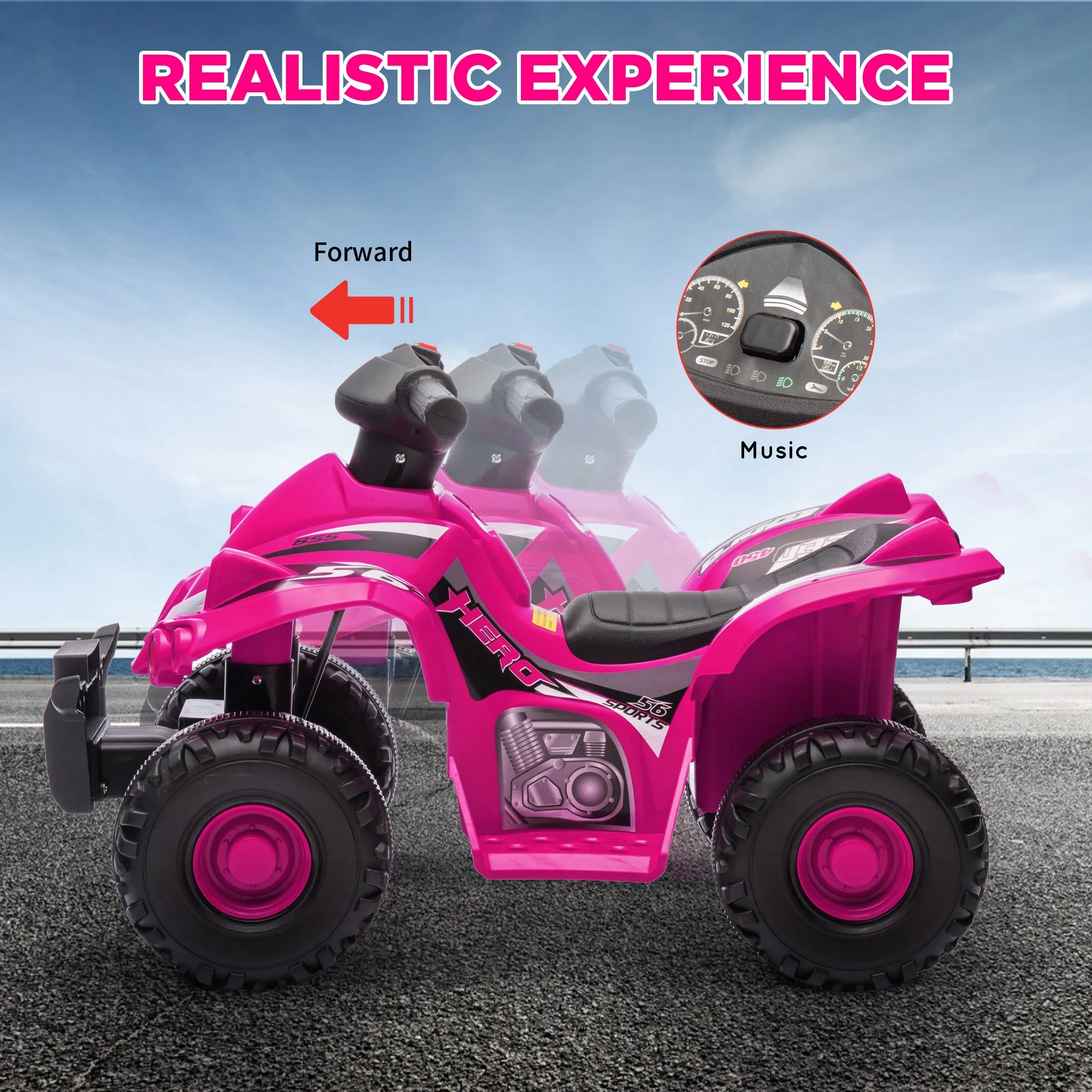 6V Kids Electric Quad Bike with Music, Forward Function, Pink