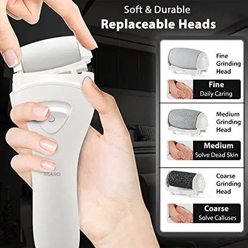 AGARO CR3001 Callus Remover with 3 Interchangeable Head Rollers, Rechargeable for Foot Care, Pedicure Device, Callus & Dead Skin Removal