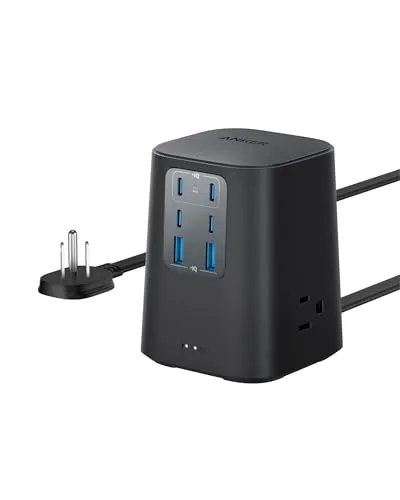 Anker Charging Station (100W), 9-in-1 USB C Power Strip with 300J Surge Protection, for iPhone 15 and MacBook, 5 ft Flat Cable and Plug, 4 USB C and 2 USB A Ports, 3 AC Outlets, for Home, Office