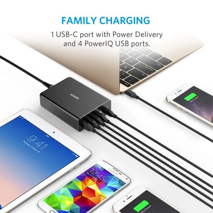 Anker PowerPort  5 Ports USB-C 60W With PowerIQ™ Charging Station