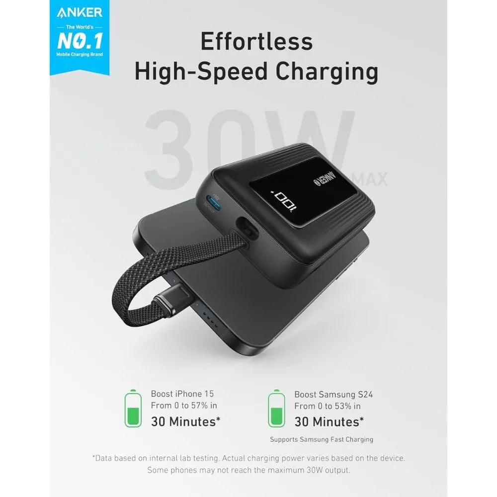 Anker Zolo Power Bank with Built-in USB-C (10,000mAh 30W Max ) - A1688