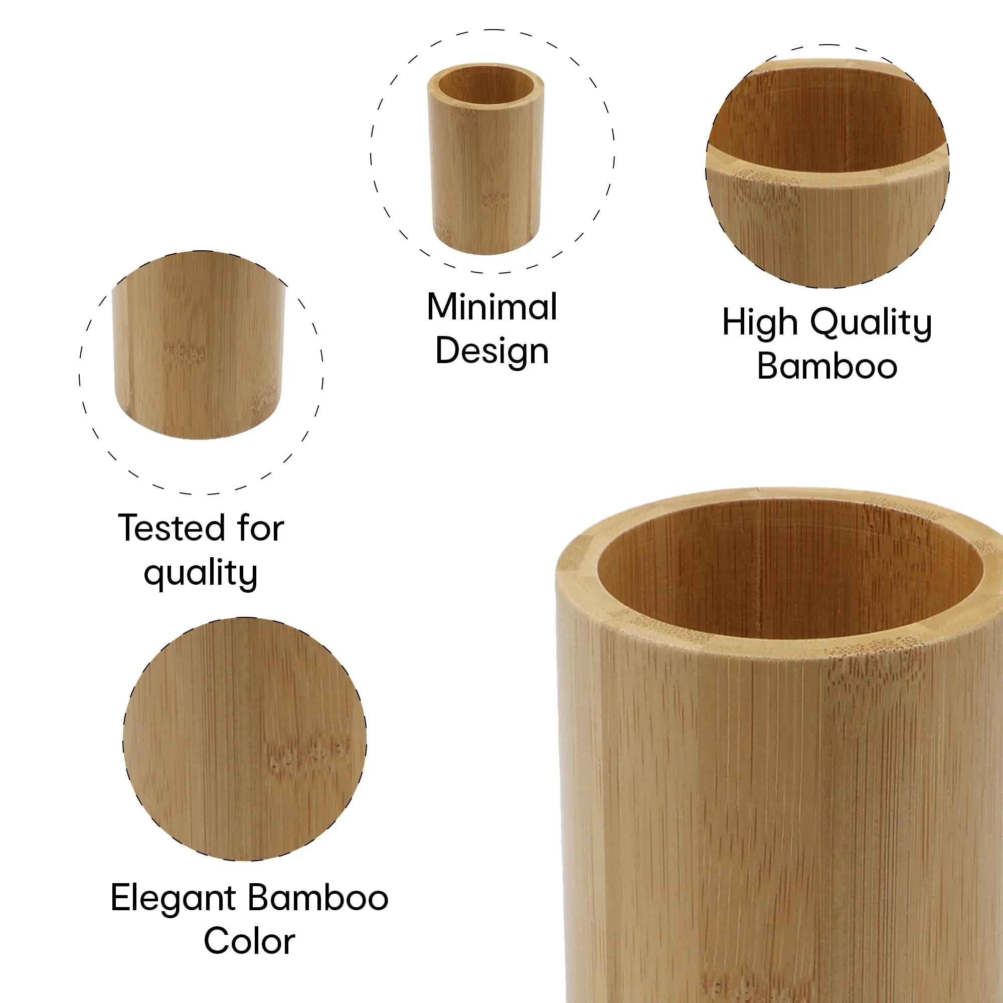 Anko Bamboo Toothbrush Holder for Bathroom | Toothpaste, Makeup Brush Holder for Bathroom | Bathroom Accessories for Wash Basin | Home, Office, Bathroom Organiser | Natural Look | Set of 2