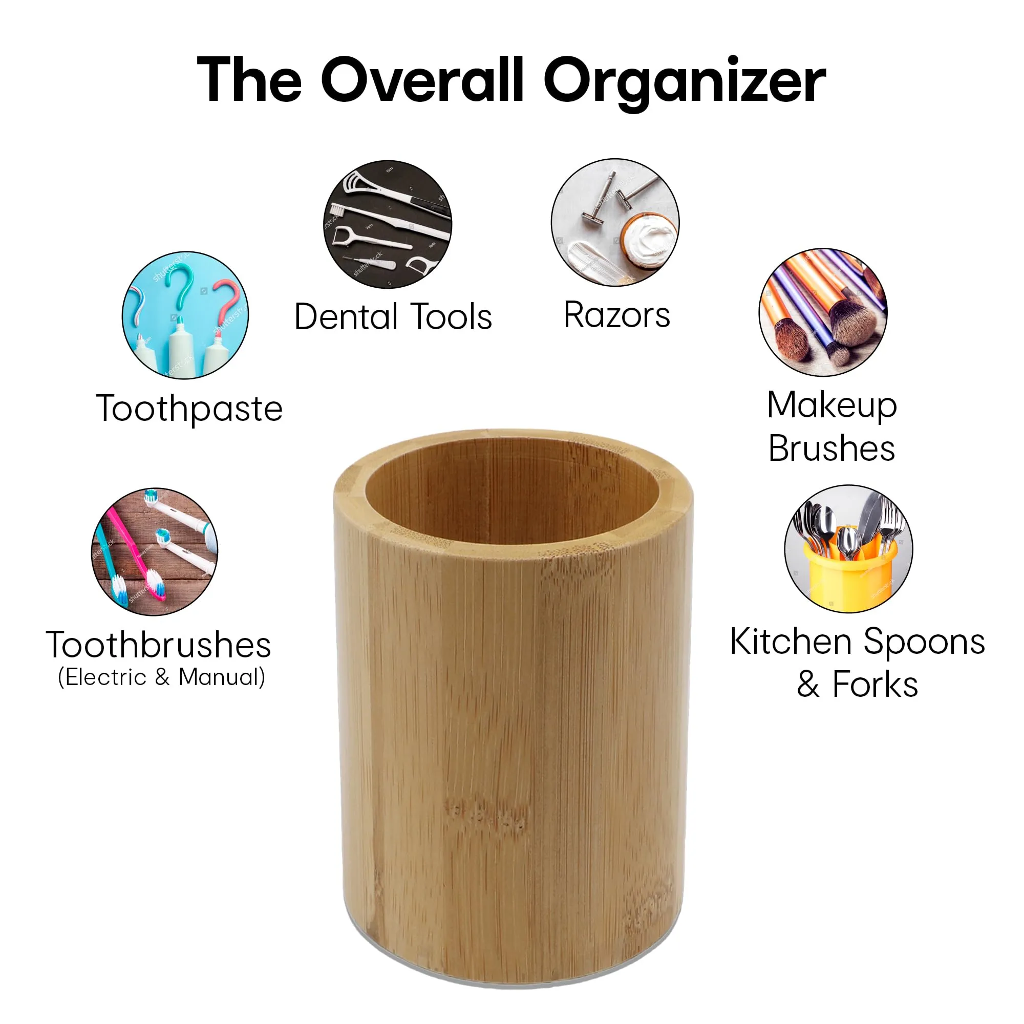 Anko Bamboo Toothbrush Holder for Bathroom | Toothpaste, Makeup Brush Holder for Bathroom | Bathroom Accessories for Wash Basin | Home, Office, Bathroom Organiser | Natural Look | Set of 2