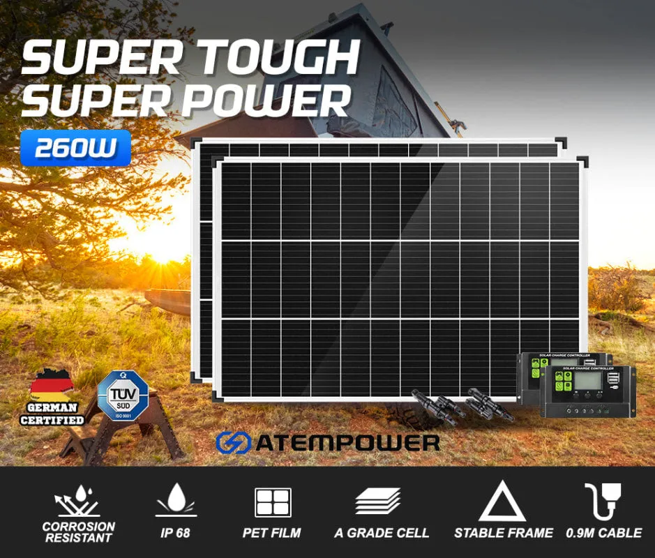 ATEM Power 12V Mono Solar Panel Kit  | 130W/250W | Pair