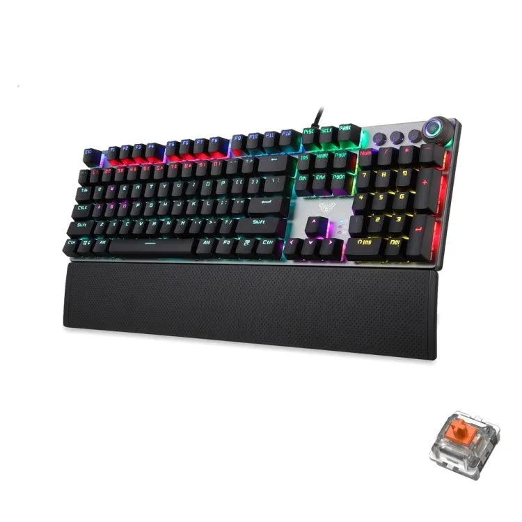 AULA F2088 108-Key Customizable RGB Mechanical Gaming Keyboard with Metal Frame and Brown Switches