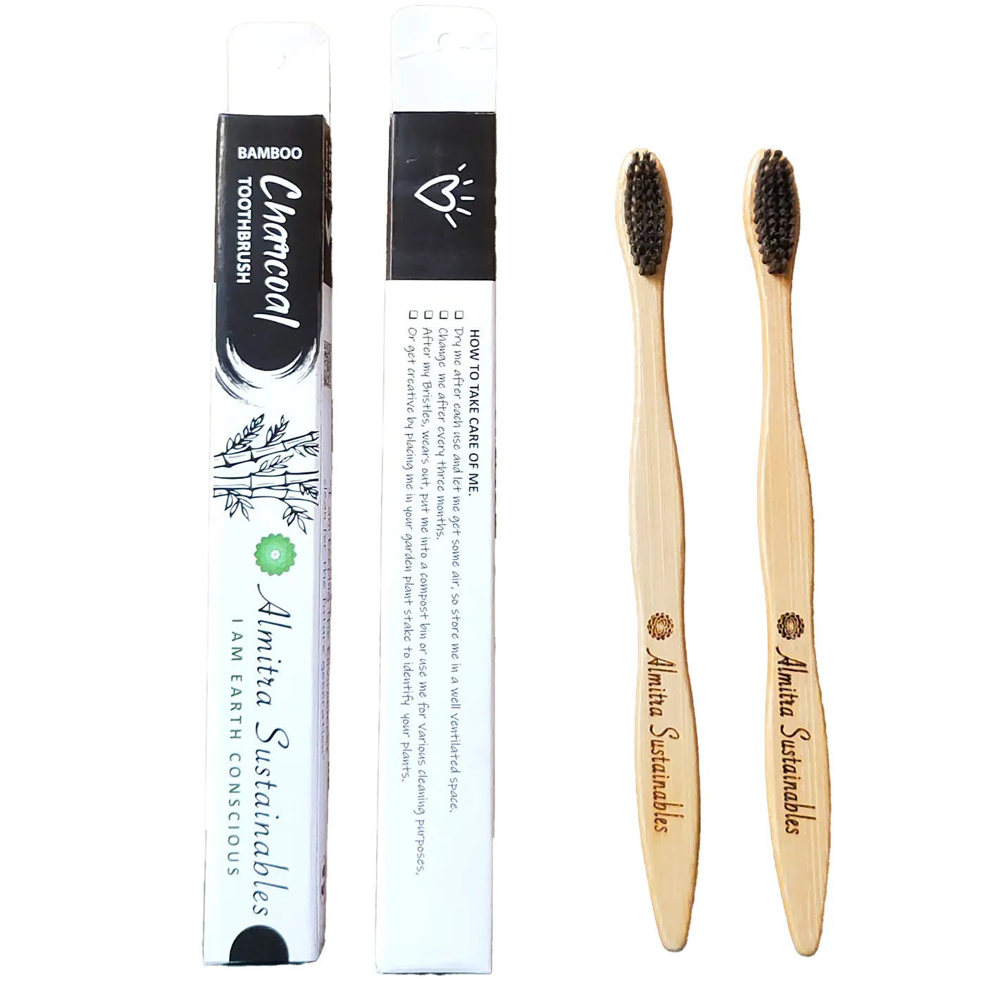 Bamboo Toothbrush – Charcoal (Pack of 2)