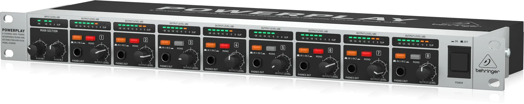 Behringer POWERPLAY HA8000 V2 8-Channel High-Power Headphones Mixing and Distribution Amplifier