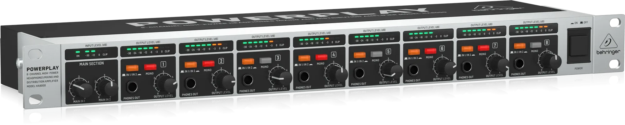 Behringer POWERPLAY HA8000 V2 8-Channel High-Power Headphones Mixing and Distribution Amplifier