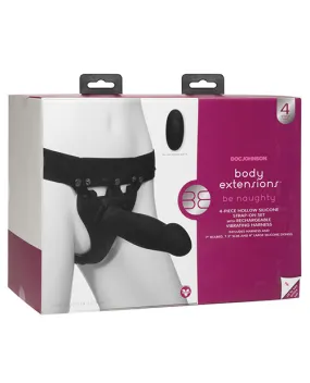 Body Extensions Be Naughty Vibrating 4-Piece Strap-On Set - Black