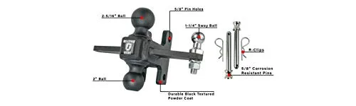 BulletProof Hitches Extreme Duty Sway Control Ball Mount Combinaion with 2" and 2-5/16" Solid Steel (Rated to 36,000 lbs)