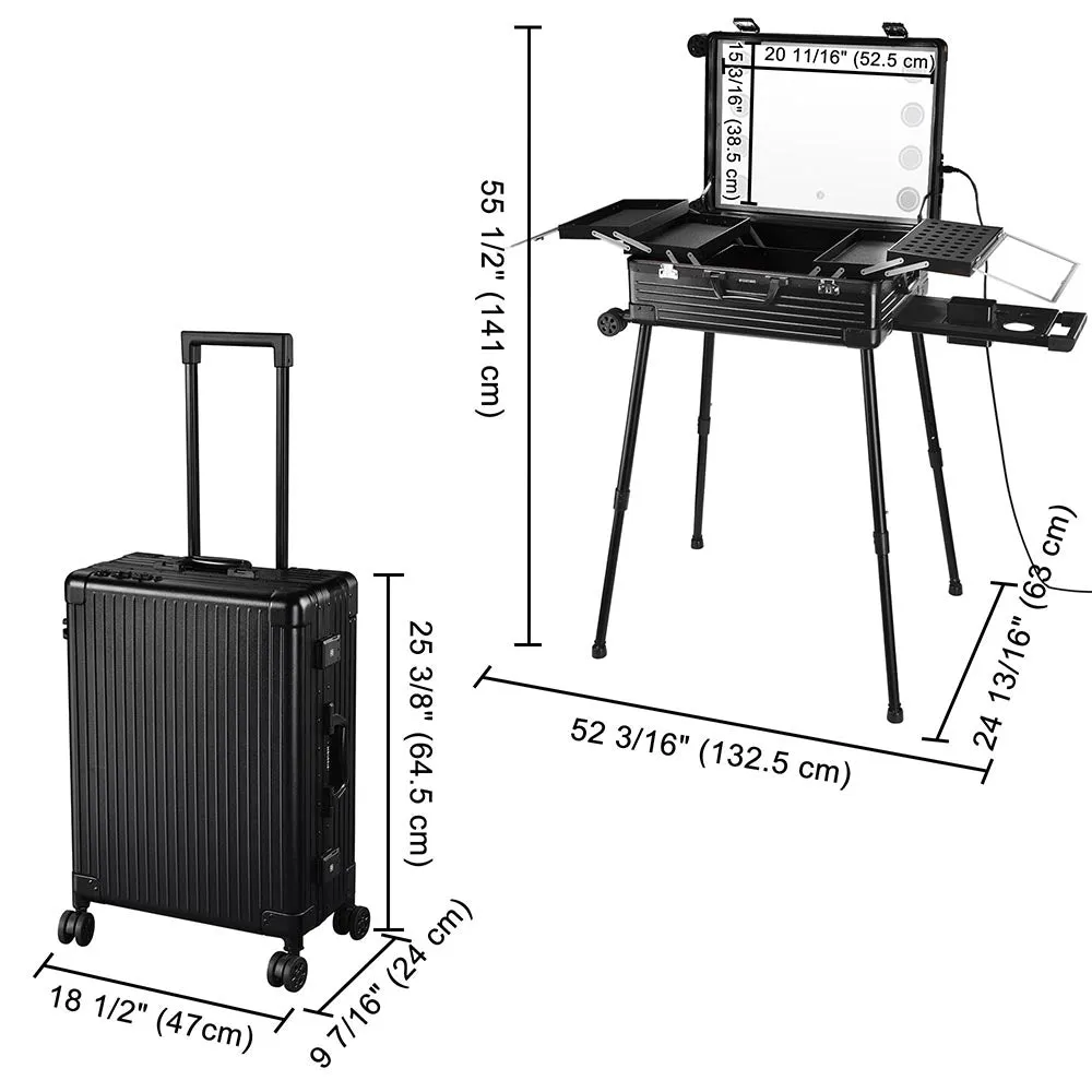 Byootique Rolling Makeup Case with Lighted Mirror & Legs 26 inch