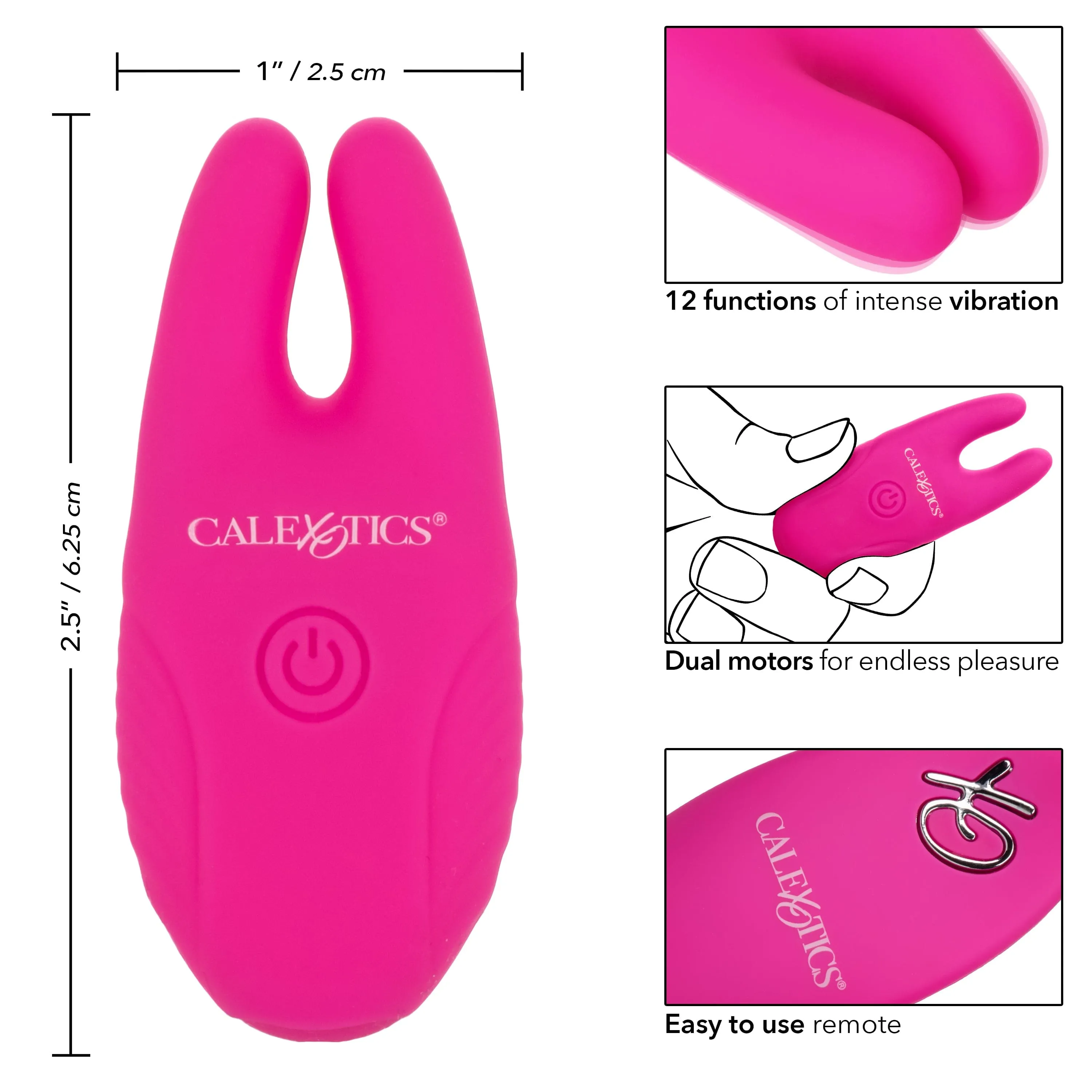 California Exotics - Silicone Remote Control Vibrating Nipple Clamps (Pink)