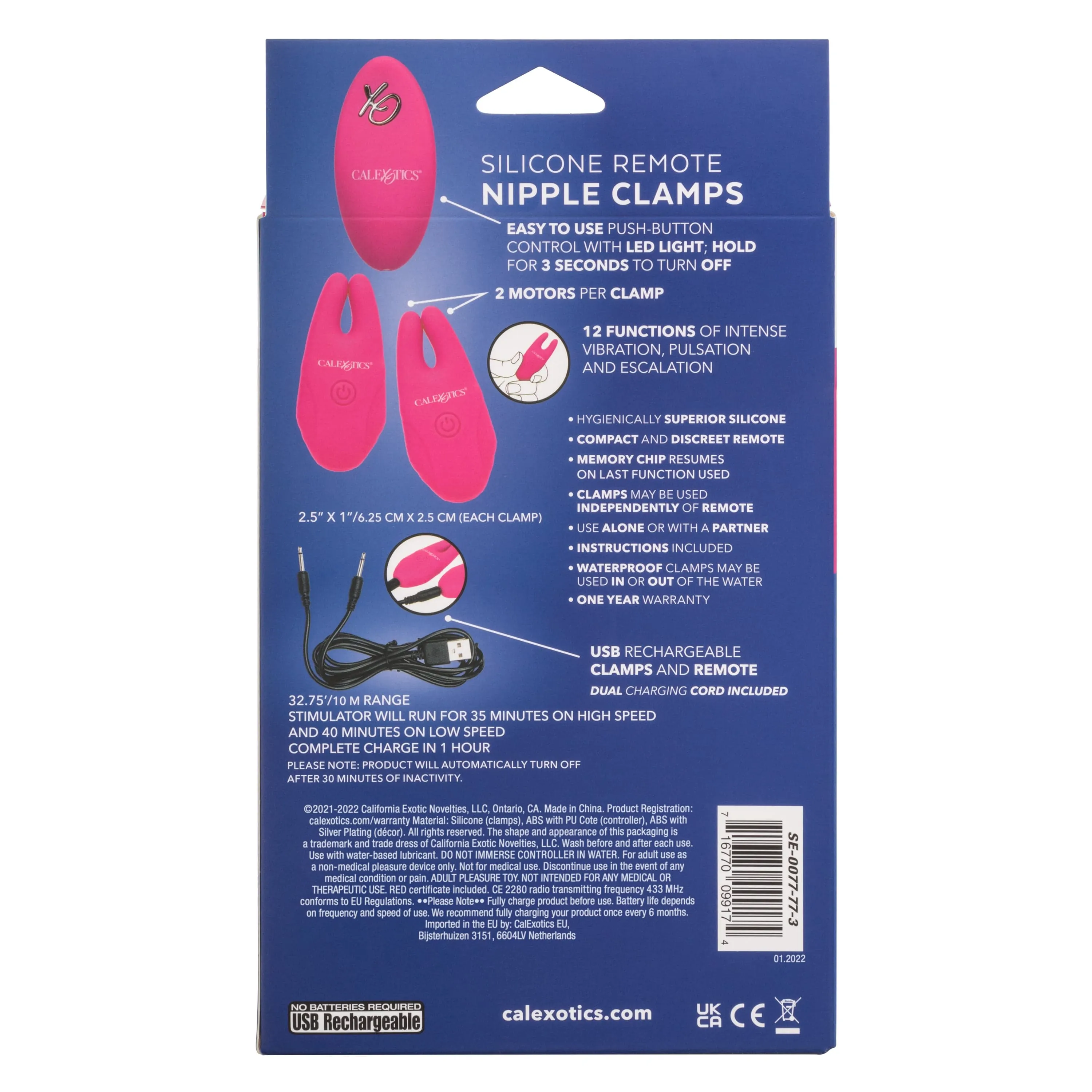 California Exotics - Silicone Remote Control Vibrating Nipple Clamps (Pink)