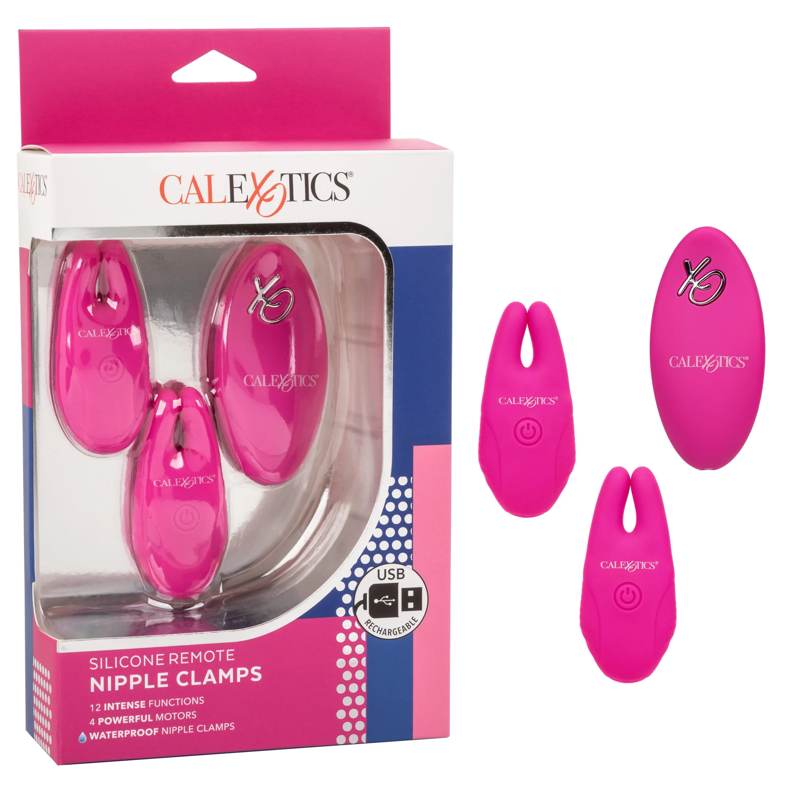 California Exotics - Silicone Remote Control Vibrating Nipple Clamps (Pink)